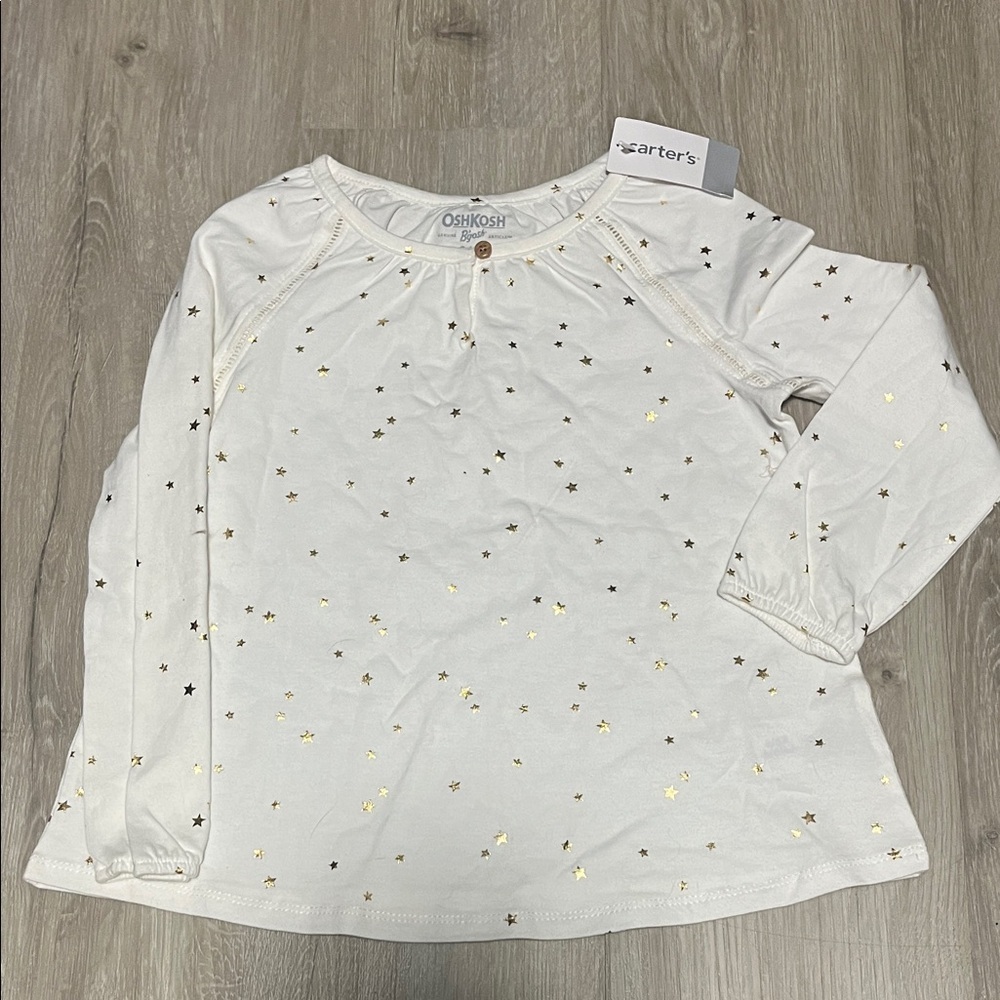 OshKosh B'gosh Long Sleeve White Tee with Gold Stars